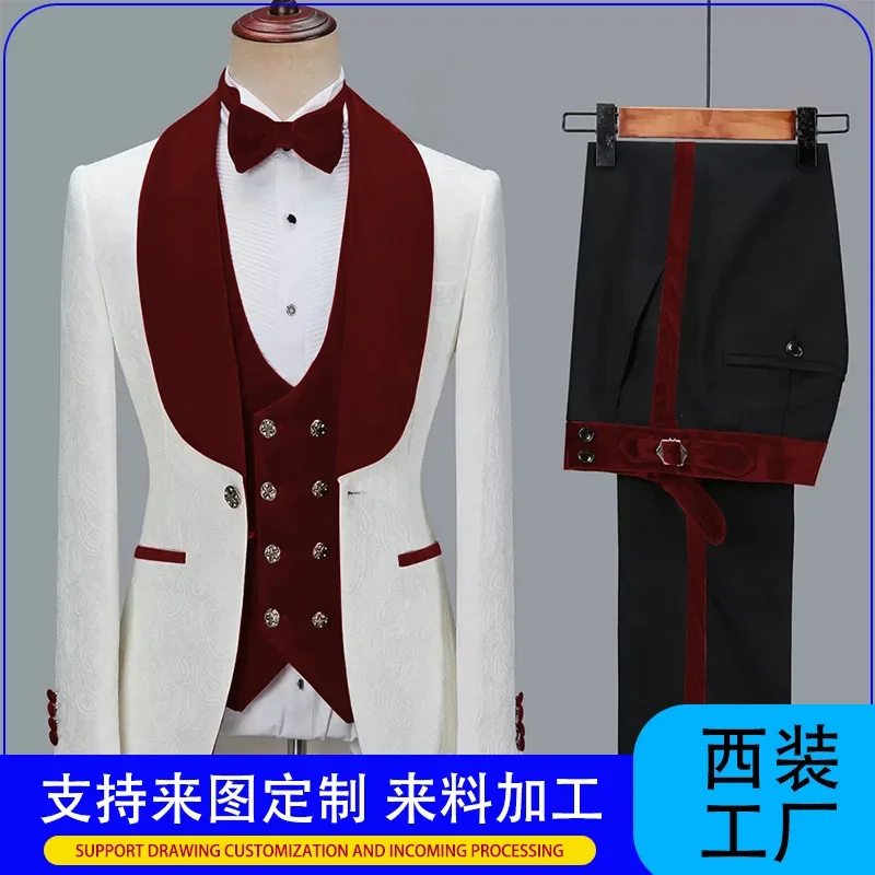 2024 New Hot Sale Business Casual Men's Suit Jacquard Three-piece Suit (coat+vest+pants) Host Wedding Groom Groomsman Dress Man