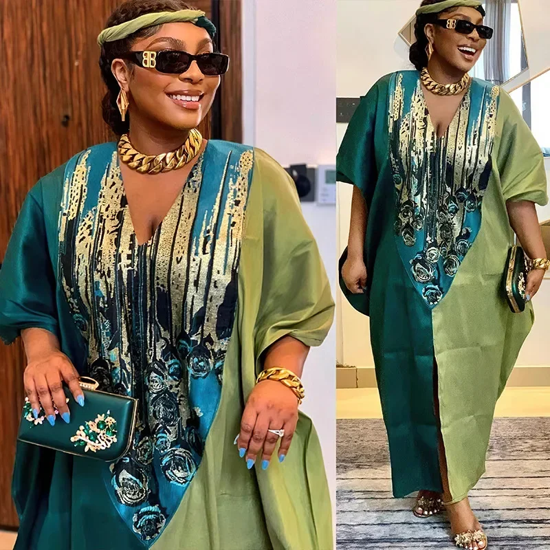 

The Family Style Is Loose for Women African Muslim Fashion Dress Caftan Evening Party Dresses Satin Boubou Robe Djellaba Femme