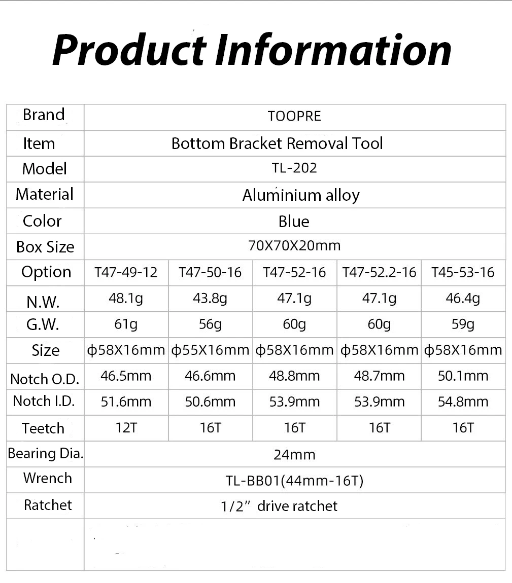 Toopre Fahrrad 12-Nut 16-Nut BB Tretlager Aus- und Einbauwerkzeug Hülse T45 T47 – Detail 2