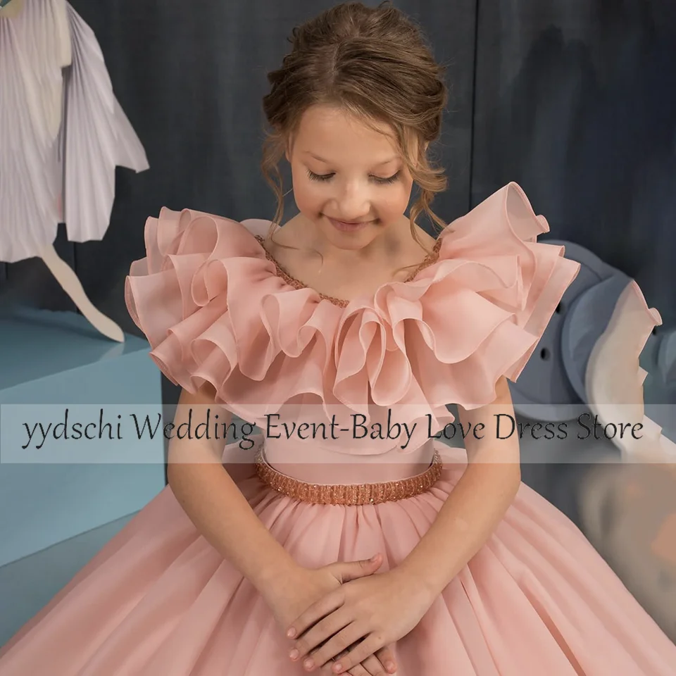 Customized Flower Girl Dresses 2025 Girl Communion For Applique Party Dresses Girl Ball Gown Age 2-16 years Sheer Neck Lace Up