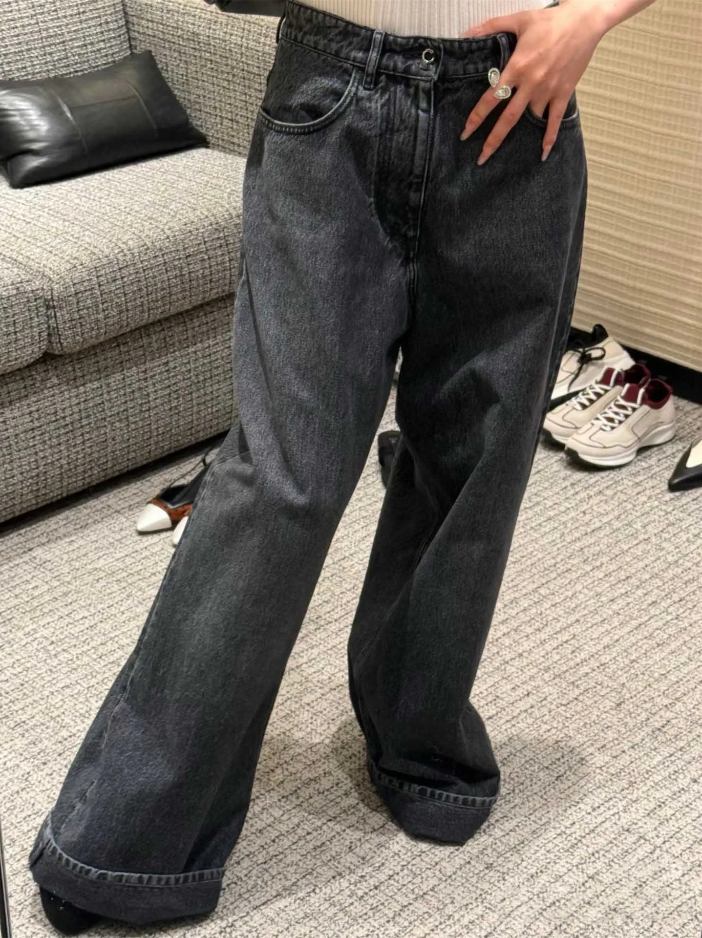 Denim All-match Slimming Loose Jeans 2026 Summer New Buckle Pocket Embroidered Straight Wide Leg Pants For Women