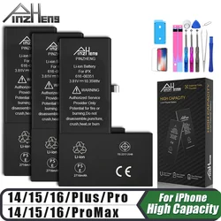 PINZHENG High Capacity Battery For iPhone 14 15 16 Pro Max Replacement Battery For iPhone 16 15 14 Pro 15 16 14 Plus Bateria