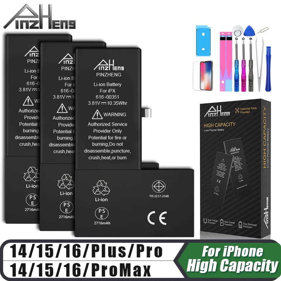 Batería de alta capacidad PINZHENG para iPhone 14 15 16 Pro Max, reemplazo para iPhone 16 15 14 Pro 15 16 14 Plus