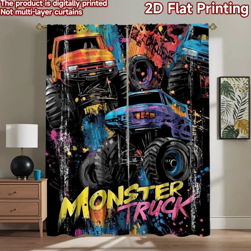 

1pc 2D flat Photography Backdrop Photography Backdrop Colorful Monster Trucks 100% Polyester Festive Backdrops for Indoor