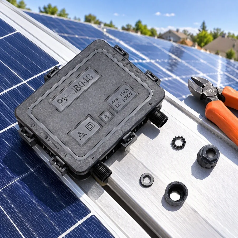PV Junction Box PV-JB04C for 180W to 300W Solar Panels with IP67 Waterproof Rating for Outdoor Photovoltaic Module Installations