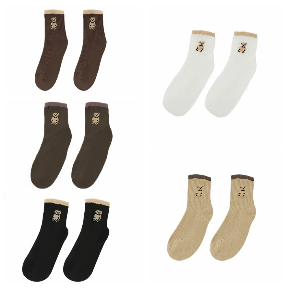 

10Pairs Soft Cartoon Tube Socks Women Stripe Harajuku Cute Bear Socks Breathable Hosiery Mid-Calf Socks Streetwear
