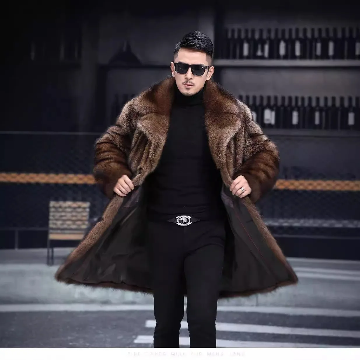 طويلة الأكمام فو المنك معطف الرجال المنك كله طويل مقنعين شتاء جديد الرجال سميكة فرو المنك العشب سترة دافئة #2