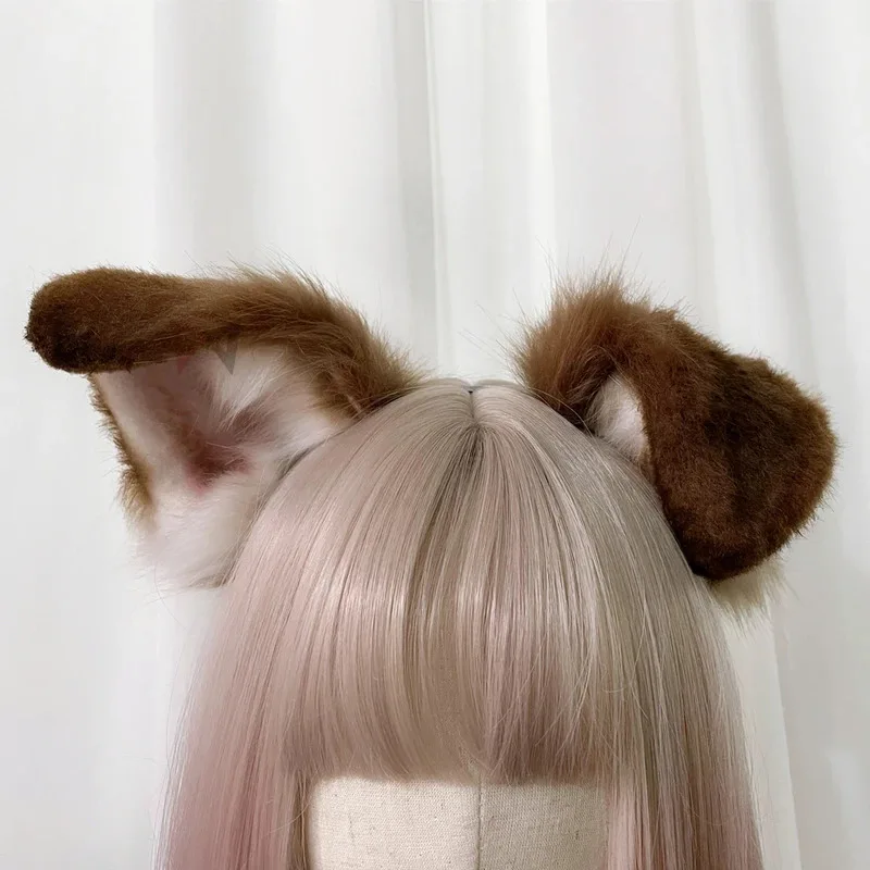 New Handmade Work Black Brown Collie Dog Ears Fold Style Hairhoop Hairbands Headband Headwear Cosplay Costume Accessories