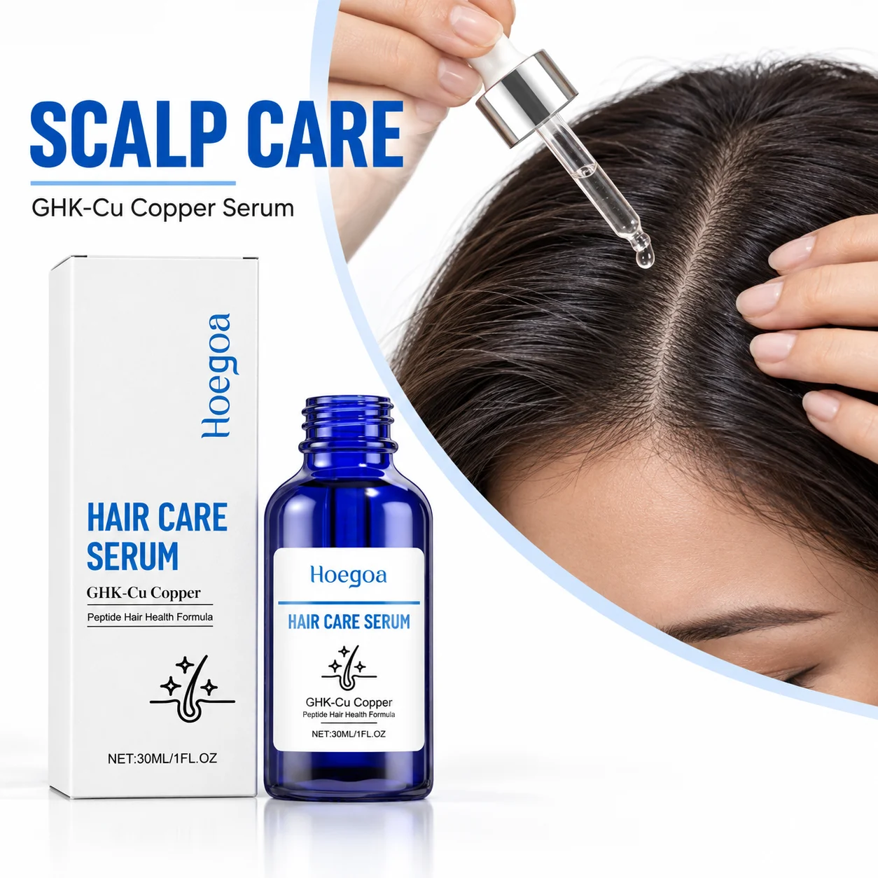 GHK-Cu Copper Peptide Hair Growth Serum for Thin Fine Hair Volumizing Scalp Treatment for Thicker Fuller Looking Strands