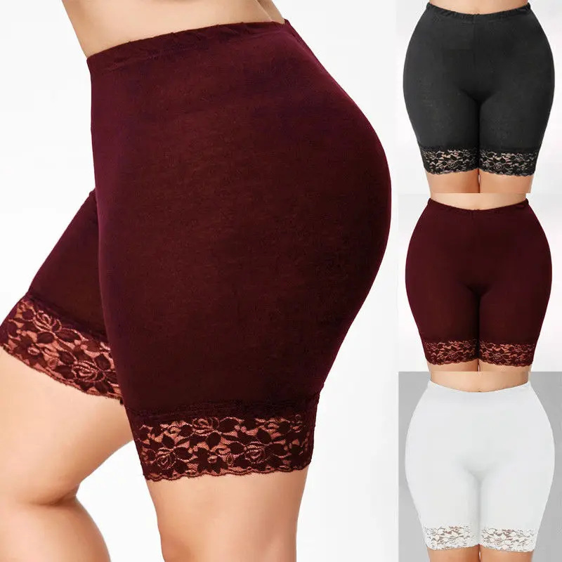 Women\'S Plus Size Lace Stitching Sports Shorts Leggings XL High Waist Hollow Lace Stretch Leggings XL-4XL