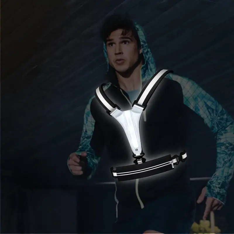 Running Light Vest USB Running Reflective Gear Light LED Reflective Bike Gear Flashing Lights For Runners Lights With Belt Bag