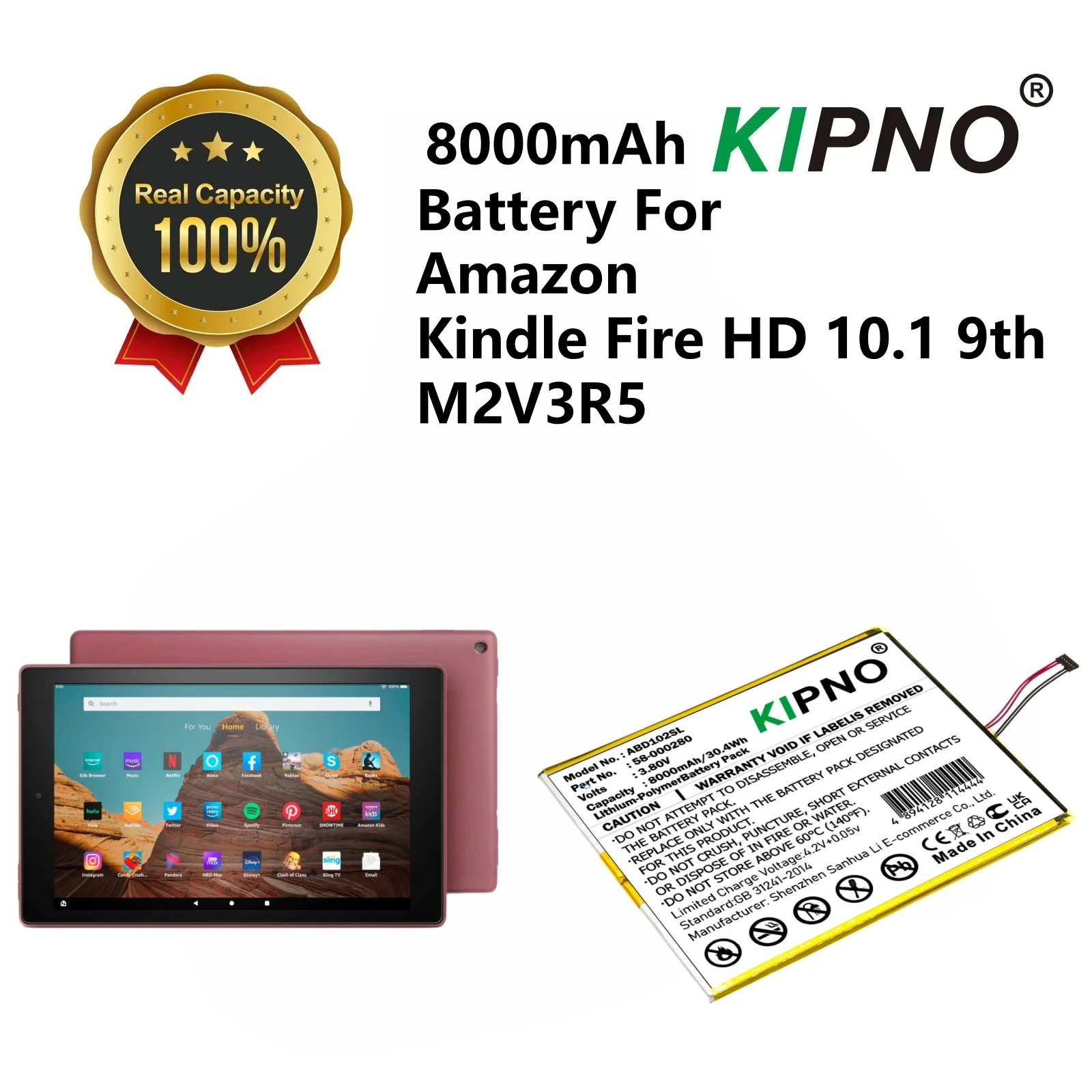 

KIPNO Tablet 8000mAh Battery For Amazon 2955C7 58-000280 Kindle Fire HD 10.1 9th M2V3R5