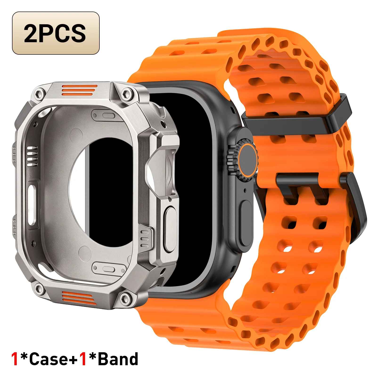 2 sztuki, silikonowy pasek + etui do Apple Watch Ultra 4 3 2/Series 12 11 10 9 8 7 6 5 4-1/SE, 44 mm, 45 mm, 49 mm, IWatch S12 46 mm, twarda obudowa PC.