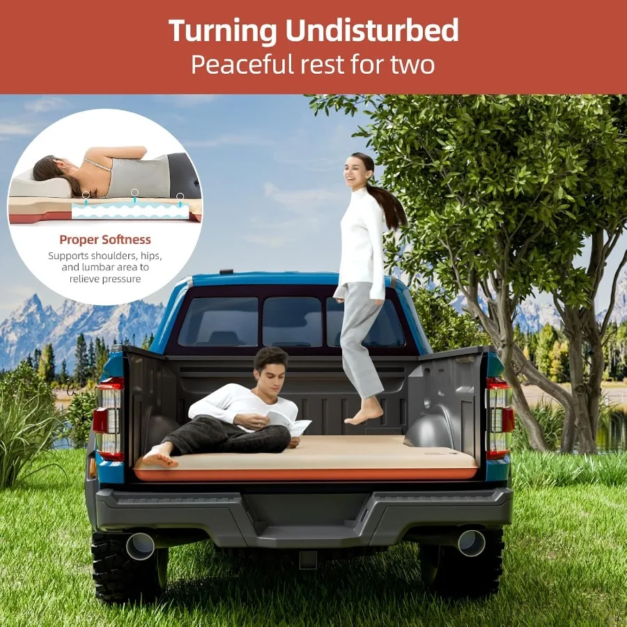 مرتبة سرير شاحنة ذاتية النفخ كاملة الحجم لشاحنات بيك اب 66.5ft مع مضخة هواء 12 فولت وحقيبة حمل مثالية للتخييم في الهواء الطلق #6