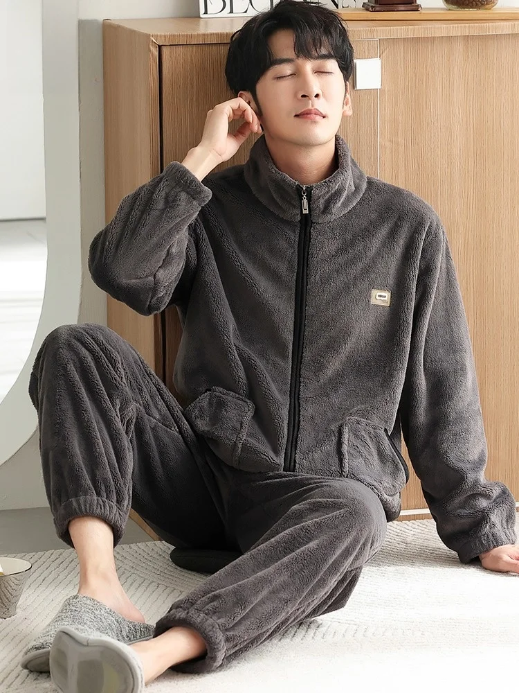 men's-winter-thickened-coral-fleece-pajamas-home-clothes-sleepwear-large-size-autumn-winter-style-casual-loose-fit-long-sleeve