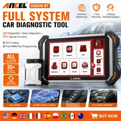 ANCEL DS600BT OBD2 Automotive Scanner Full System CANFD DOIP 34+Reset Free Key Programming FCA AutoAuth ECU Coding Bidirectional