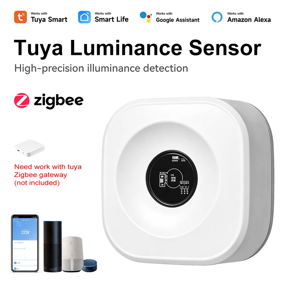 

High Precision Tuya Zigbee Light Sensor Indoor Luminance Detector Smart Life App Remote Control Brightness Sensor Alexa Google