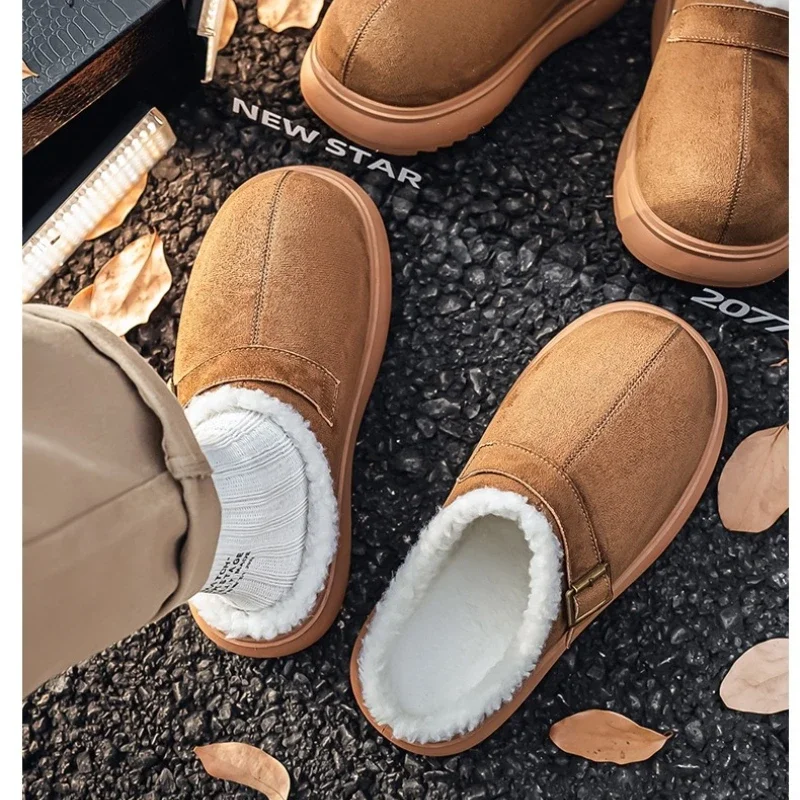 

Couple Style Large-sized Winter Fleece Warm Round Toe Anti-slip Silent Lightweight Wearable Fashionable Solid Color Snow Boots
