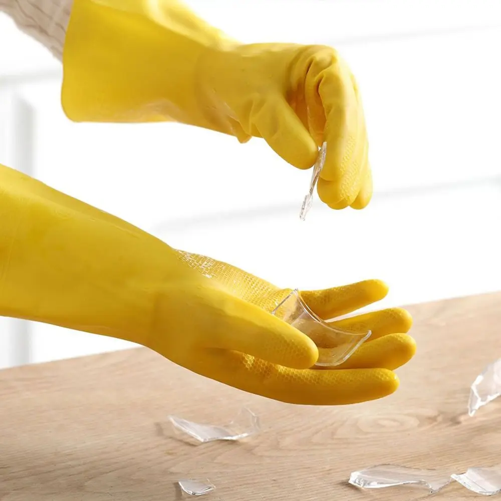 Durable Waterproof Dishwashing Gloves Non Slip Thickened Cleaning Household Gloves Rubber Latex Yellow Laundry Gloves Kitchen