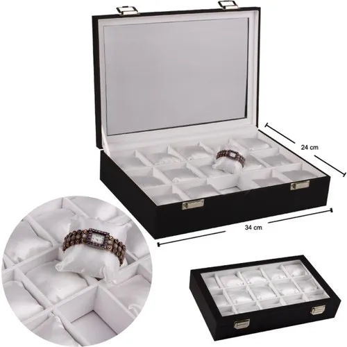 Enlightened Decor Glazed Leather White 15 Compartments Watch Bracelet Table