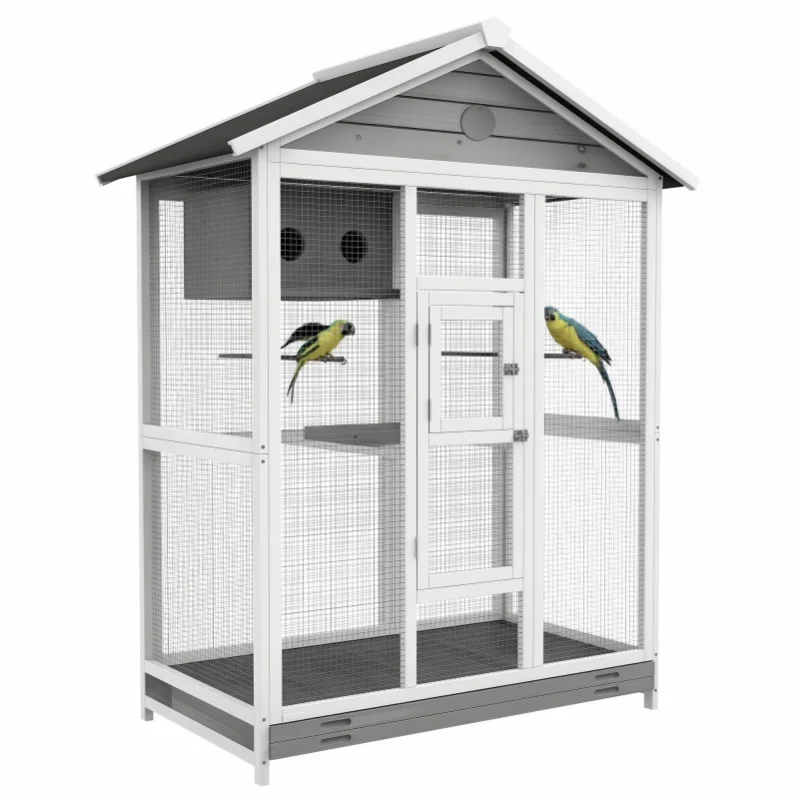 PawHut Vogelkäfig Vogelvoliere aus Holz Wellensittichkäfig mit 4 Sitzstangen