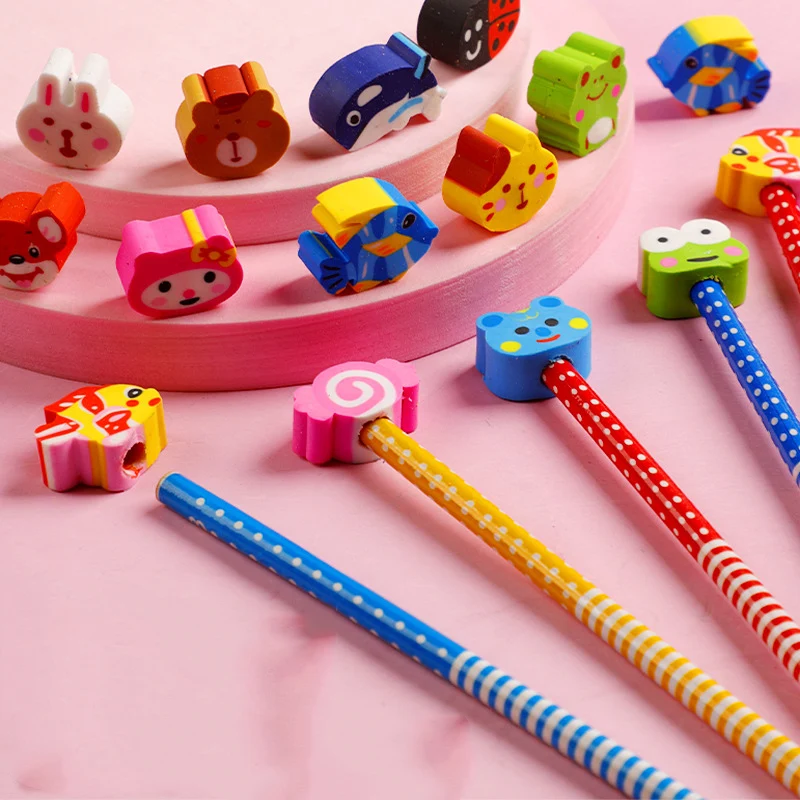 10/20Pcs Cute Cartoon HB Pencils With Kawaii Eraser Head for Children\'s Stationery Kids Drawing Writing Pen School Supplies