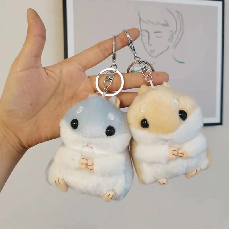 Kawaii Cute Soft Hamster Keyrings Keychains Fluffy Trinkets Car Handbag Pendant Key Chian Ring Holder Birthday Gift