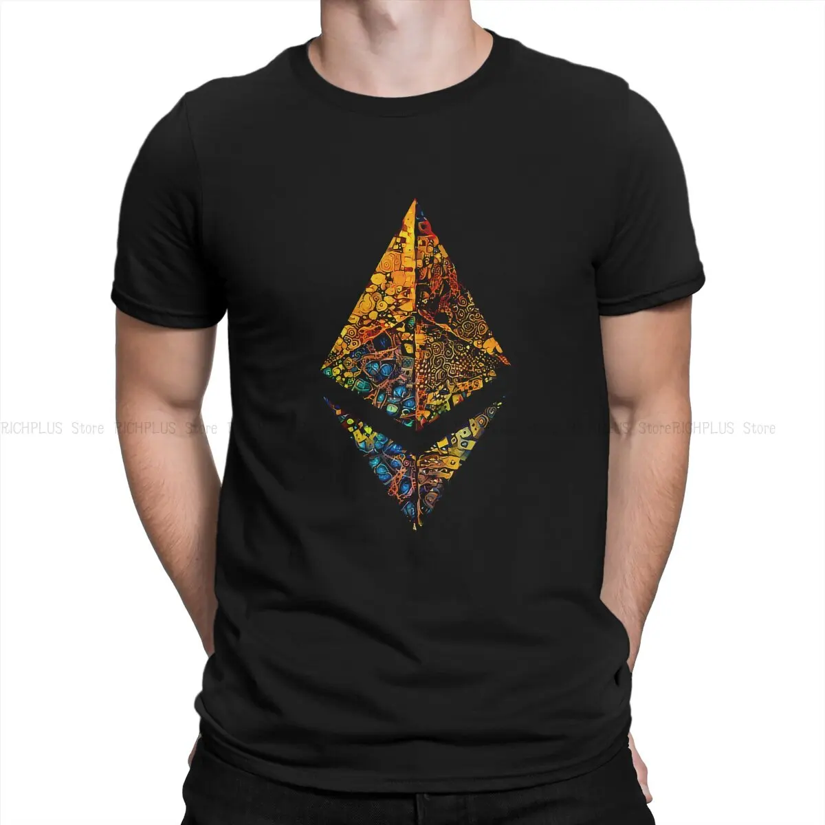 Cryptocurrency TShirt for Men Gold Leafed ETH Crypto Etherium Round Collar Polyester T Shirt Distinctive Gift Clothes Tops