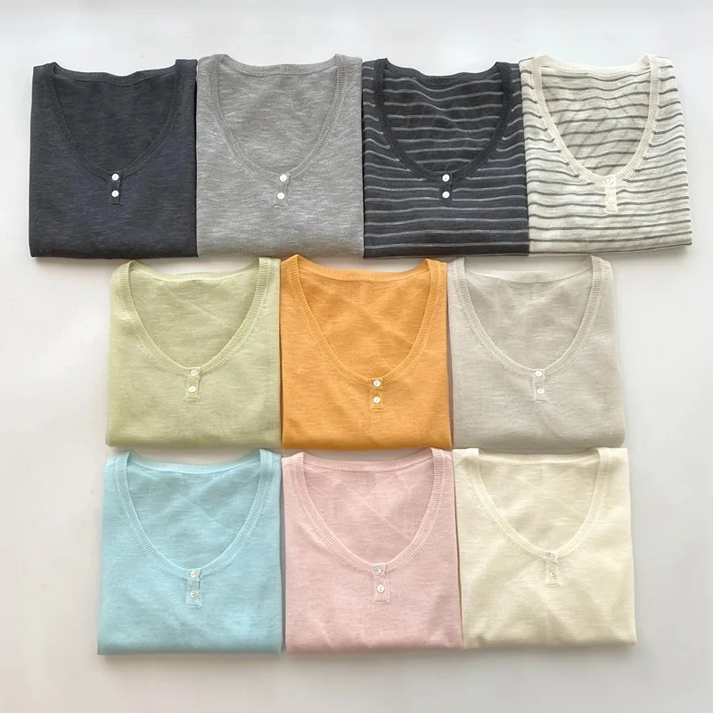 Dave&di 26 Summer New Product: Thin Yaris Hemp Sunscreen Knitted Shirt 14 Needles V-neck Pullover Long Sleeve Hoodie