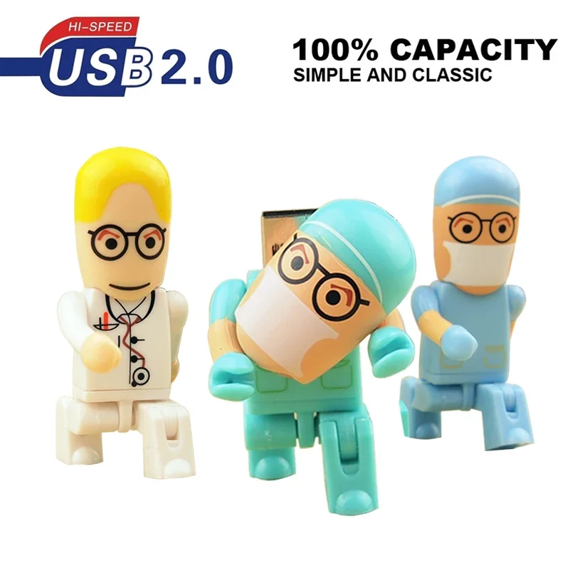 Clé USB 2.0 pour médecins et infirmières, adorable clé USB médicale, dessin animé, disque U, 4 Go, 8 Go, 16 Go, 32 Go, 64 Go, 128 Go