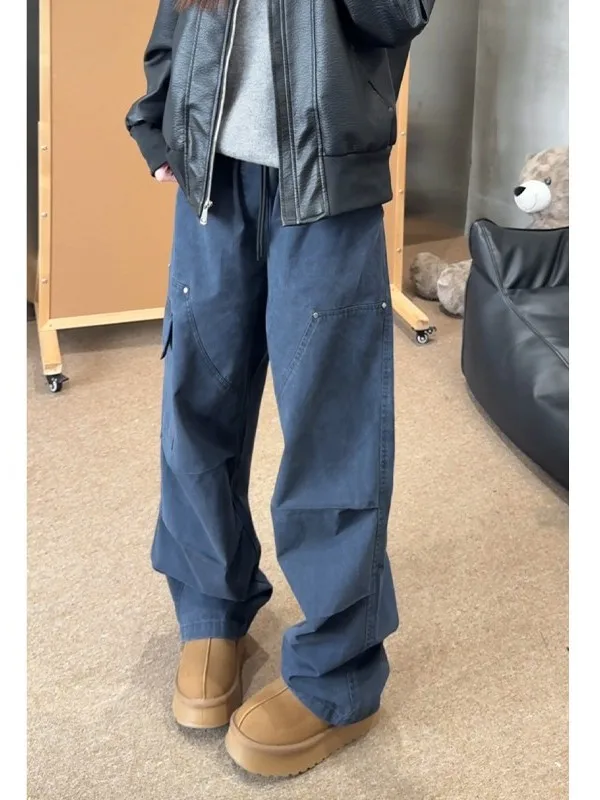 

Мужские свободные прямые рабочие брюки в японском ретро-стиле из чистого хлопка, повседневные брюки с множеством карманов для весны