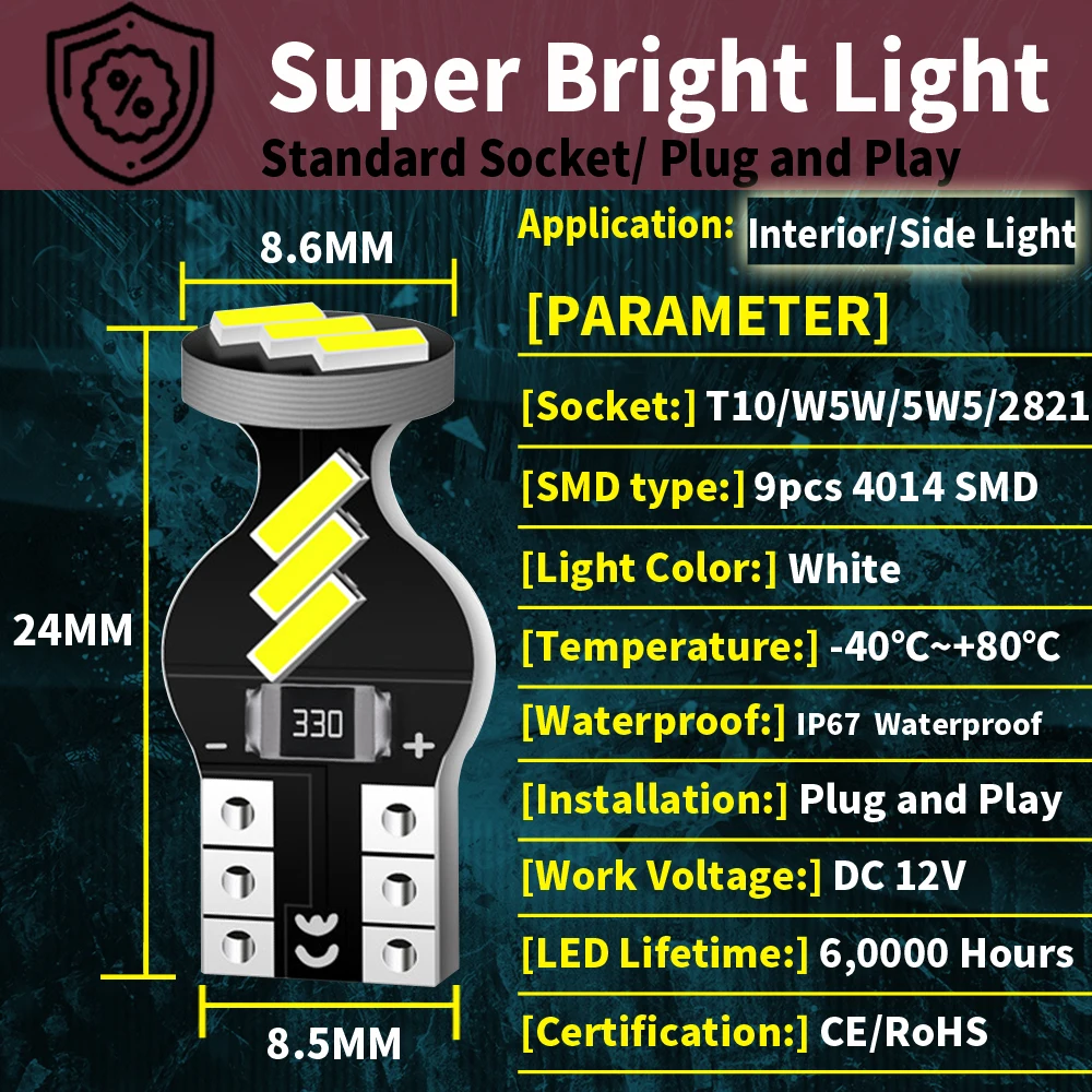 10pcs T10 W5W Led Canbus Clearance Light Parking Bulb Interior Side Lamp For Volvo XC60 V50 V40 V60 C30 S40 XC90 S80 XC70 V70 - view 3