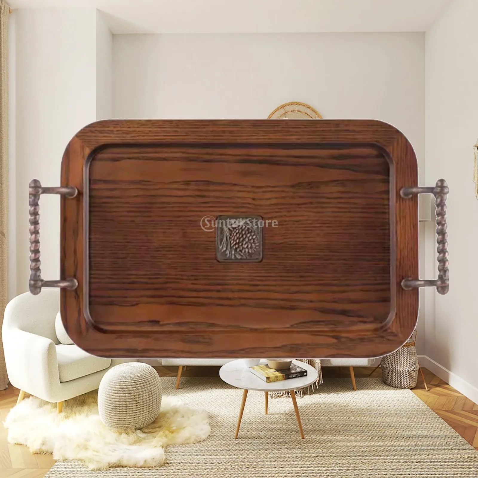 Rectangular Wood Tray with Handles Versatile Serving Tray with Handles Spacious Rustic for Entertaining, Afternoon Tea