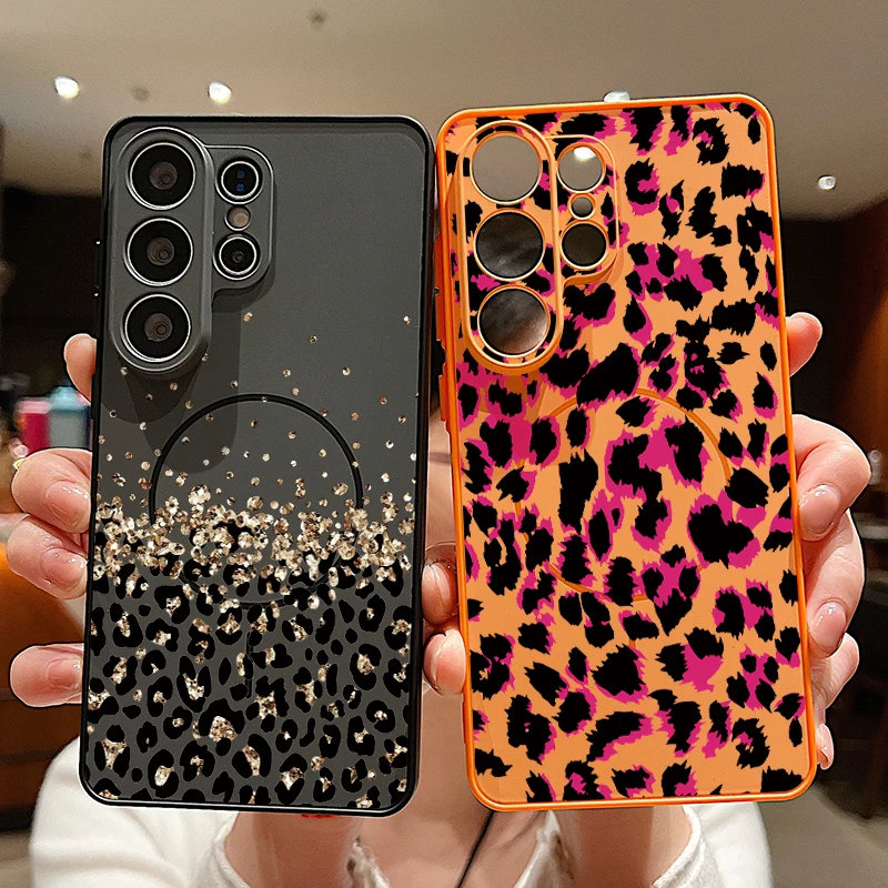 Magnetische Leopardenmuster-Handyhülle für Samsung Galaxy S26 S25 S24 S23 Ultra S25 FE A57 A56 A37 A17 A55 A26 A36 A35 Cover