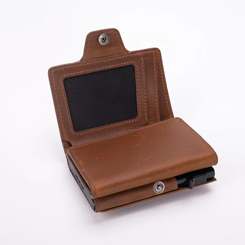 Pop-Up RFID Slim Kartenhalter Geldbörse für Herren Minimalistische Leder-Kreditkartenbörse mit Bargeldfach Münzfach EDC Reisebörse – Detail 4
