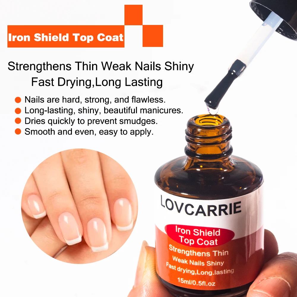 LOVCARRIE Iron Shield Top Coat Nail Polish Normal Lacquer Finish Fast Dry Super Shine Nail Concealer for Repair Manicure Nails