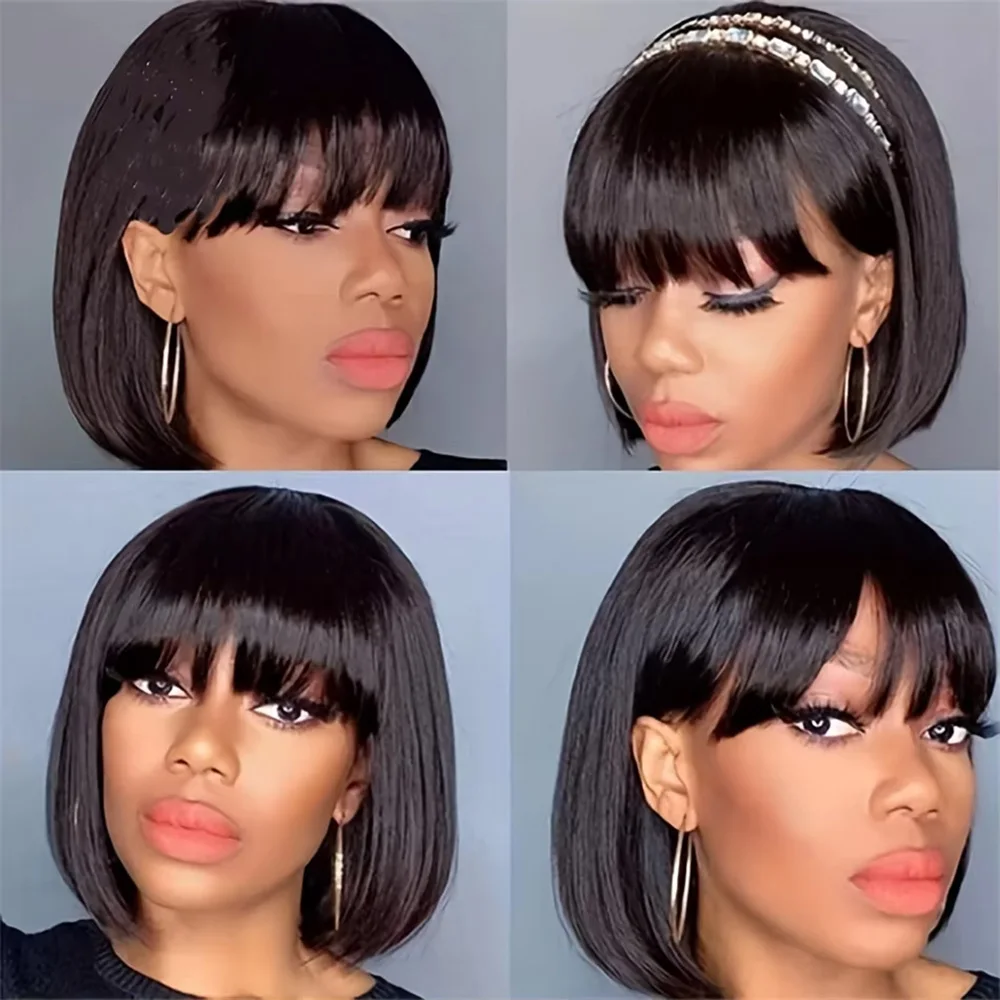 Wig Rambut Manusia Depan Renda HD 13X4 Bob Pendek Lurus Wig Rambut Manusia Depan Renda Warna Alami Wig Pra Pencabutan Remy Brasil untuk Wanita