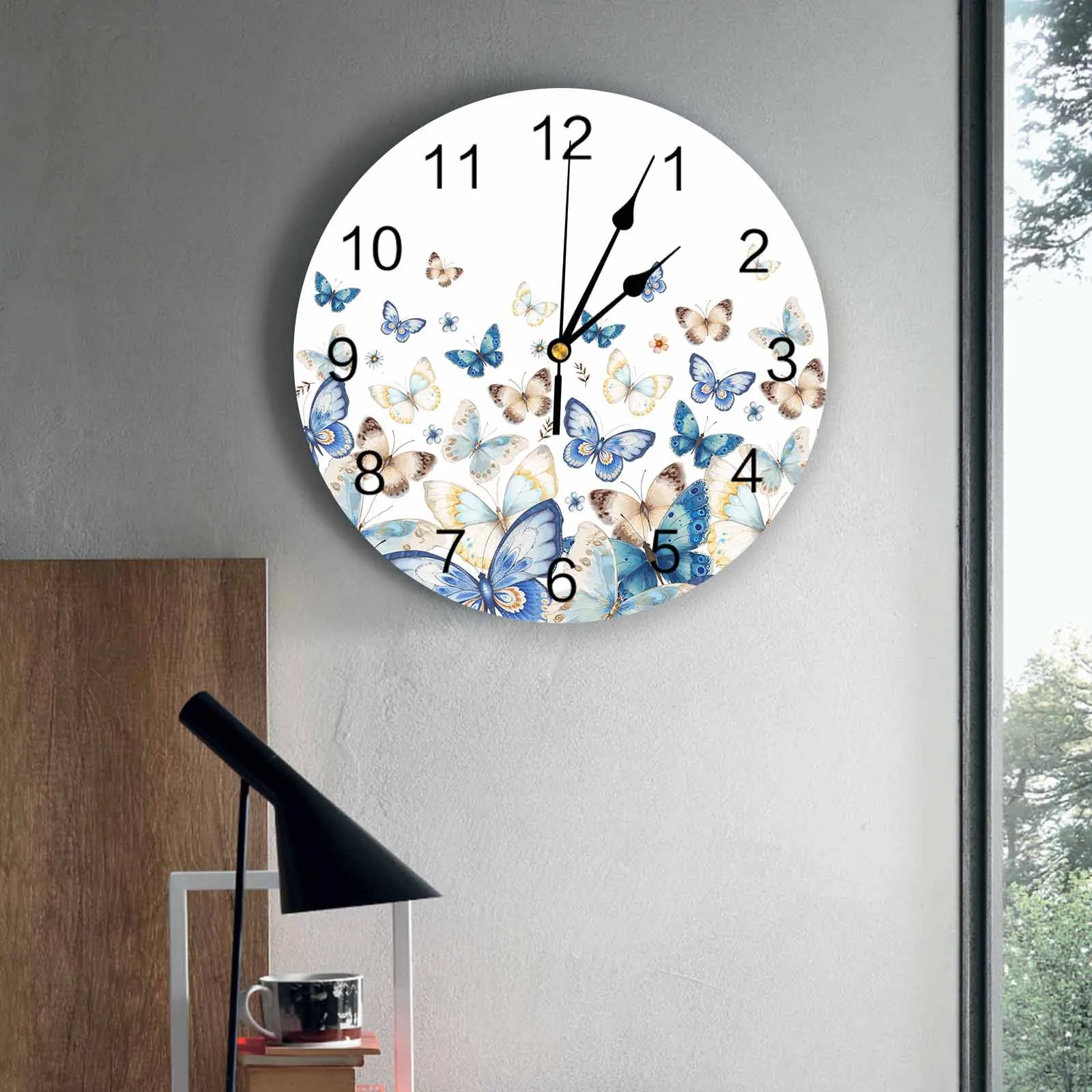 

Настенные часы для спальни, фермерский дом, синяя бабочка, часы для гостиной, украшения для детской комнаты, кабинет, бесшумные настенные часы