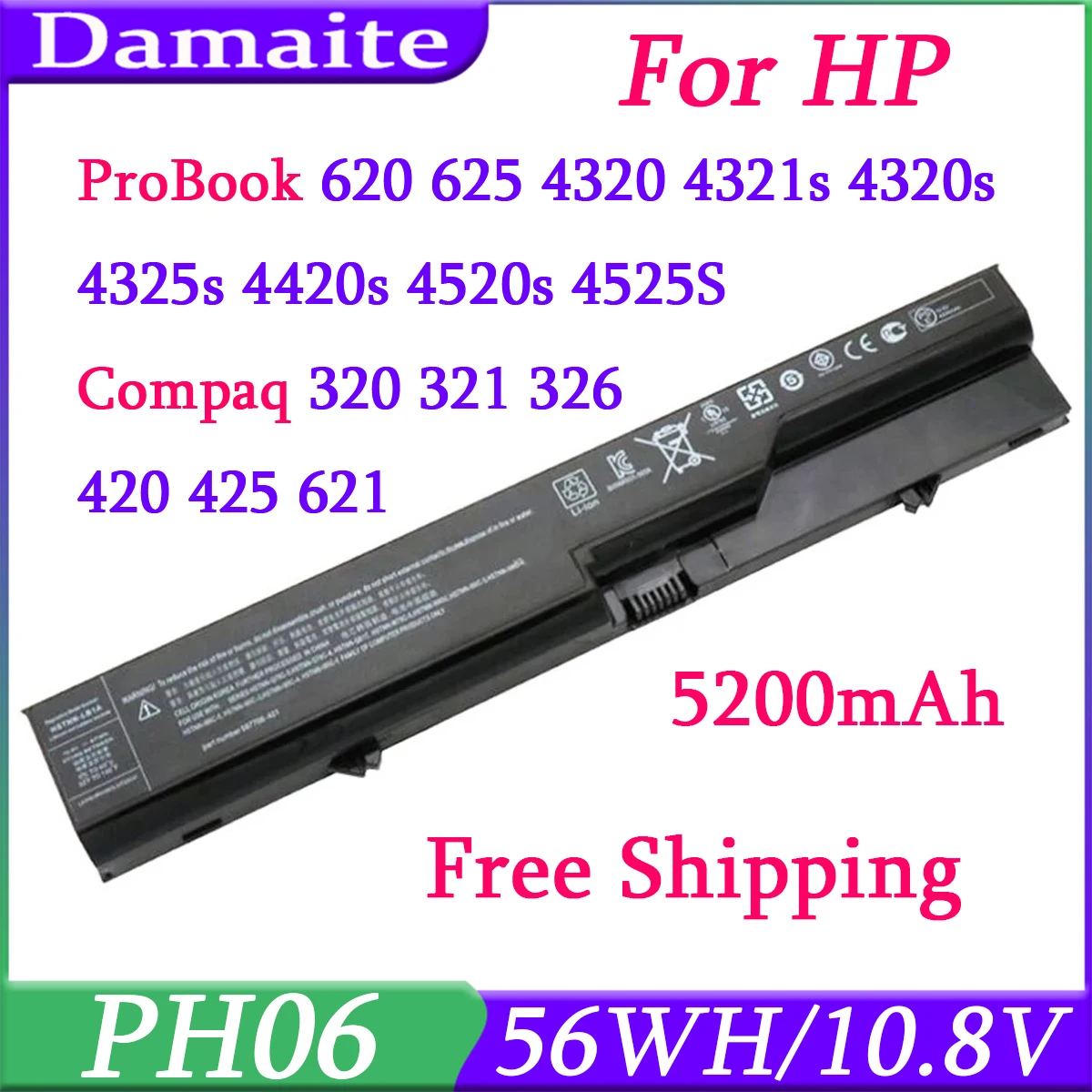 PH06 Laptop Battery For HP ProBook 4325s 4320s 4321s 420 425 4520s 4326s 4420s 4421s 4425s 4525S 593572-001 HSTNN-LB1A/CB1A