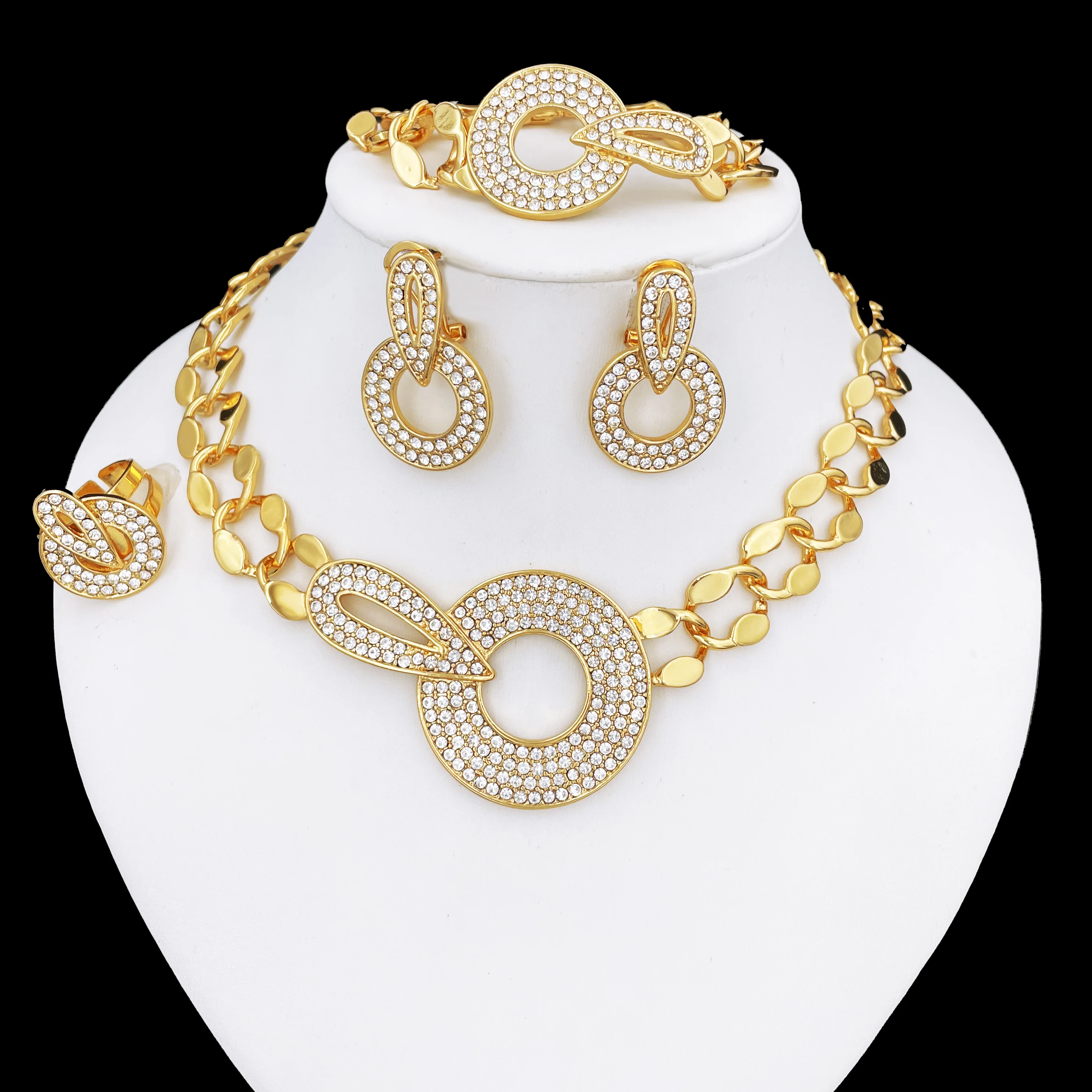 

Dubai Gold Color Jewelry Set For Women High Quality Luxury Necklace Earrings Bracelet Ring Full Set Jewelry Nigeria Trending