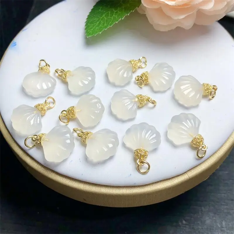 5PCS Natural White Agate Shell Pendant Carving Healing Reiki DIY Jewelry Accessories Holiday Gift 18MM