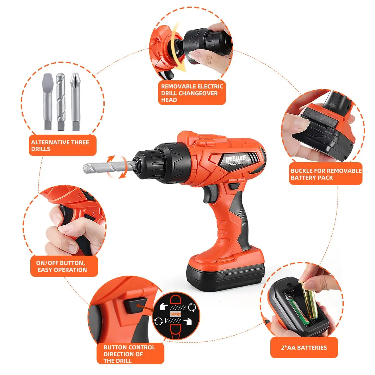 Set da 44 pezzi Kit di strumenti per giochi di finzione con trapano elettrico Scatola giocattolo per strumenti di costruzione per bambini Ragazzi e ragazze con sedia