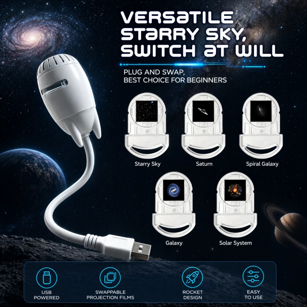 Galaxy Sternenhimmel Projektor 2-in-1 mit 5 Folien, Augenschonende LED-Nachtlampe für Kinder und Erwachsene, Schlafzimmer, Decke, Auto-Dekoration