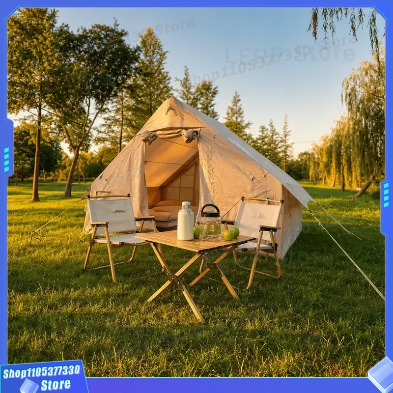 Newest 6.3sqm Inflatable Tent Entry-Level Single Door 210D Oxford Khaki Glamping Air Cabin Simple Craft Budget Gear Promotion