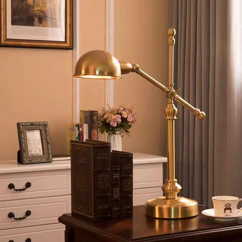 French Classic Retro Industrial Style Bronze Bedroom Study Creative Long Robotic Arm Working Eye-Protection Table Lamp