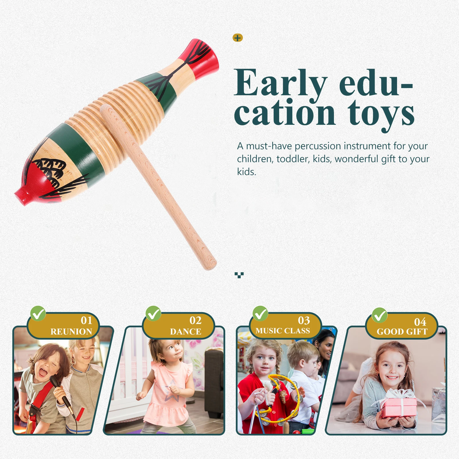 

Frog Croaker Teaching Aid Guiro Percussion Instrument with Stick Kids Musical Instruments Fish-shaped for Toddler Crafts