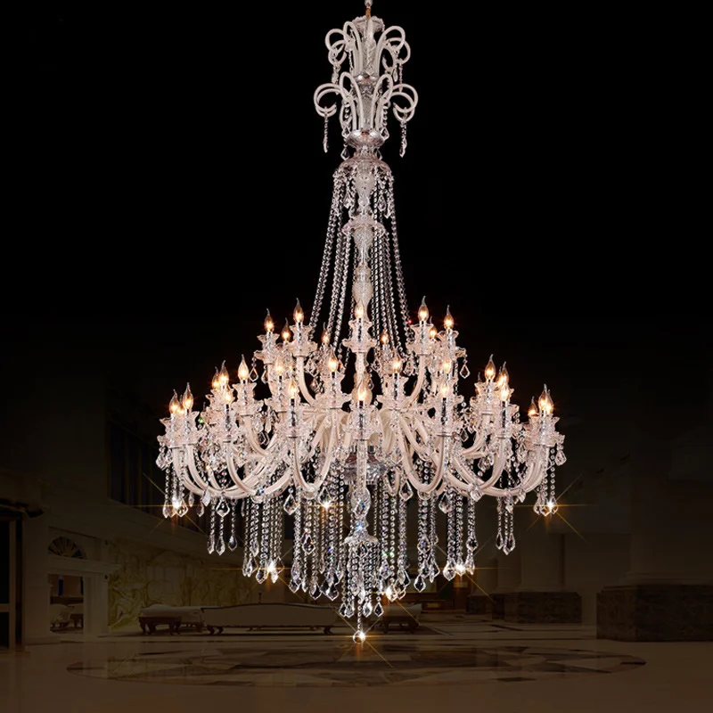 

European duplex building living room crystal chandelier villa wedding hotel empty crystal lamp staircase long chandelier