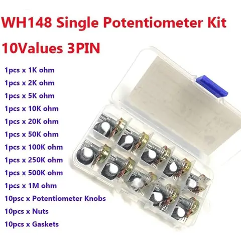10 ชุด 15 มม.WH148 Knurled SHAFT 3 เทอร์มินัล Linear TAPER Potentiometer โรตารี่ชุด B1K 2K 5K 10K 20K 50K 100K 250K 50