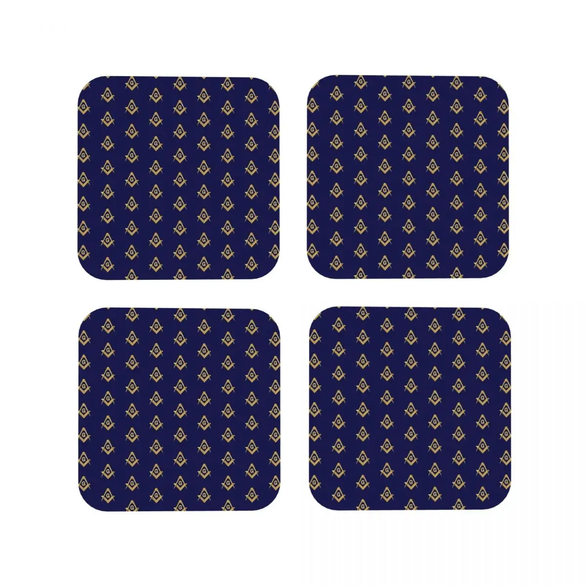 Freemason Pattern Gold Blue Square And Compass Masonic Coasters Coffee Mats Mug Cup Tableware Pads for Home Kitchen Dining Bar