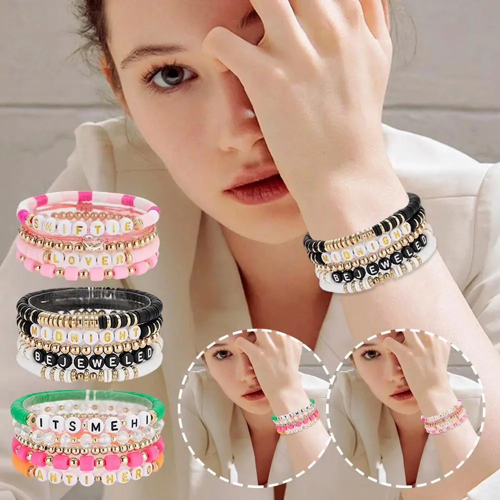 Bohemian Friendship Bracelets For Fans Midnights Reputation Lover Folklore Speak Now Outfit Clay Ts Bead Multi-layer Bracel X6x7